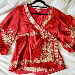 Nanette Lepore 100% Silk Floral Kimono Wrap Top